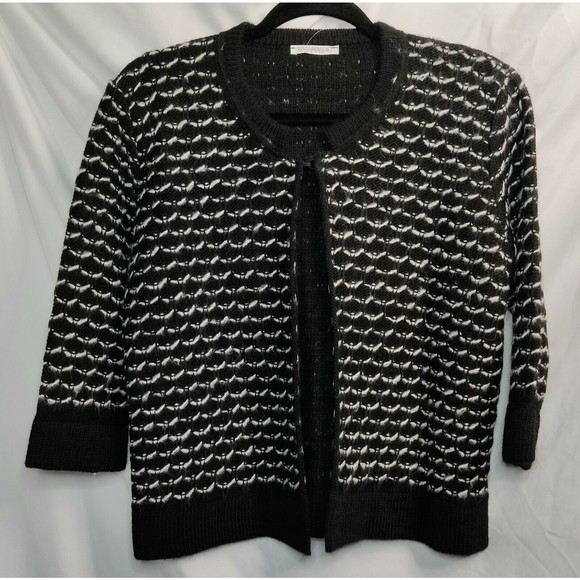 Nara Maglie Italy Alpaca Wool Blend Cardigan Black/White Womens Size M/L - Picture 1 of 11